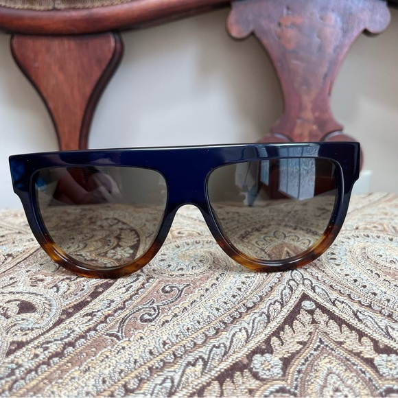 Celine Eyewear Blue Tortoise Shell Aviator D Frame Rhinestone Acetate Sunglasses - Picture 12 of 14
